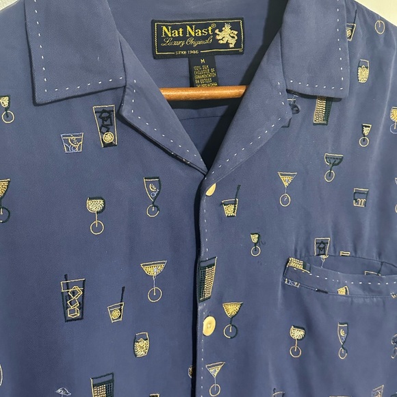 Nat Nast Embroidered Silk Cocktail Martini Button Down Medium - Picture 2 of 8